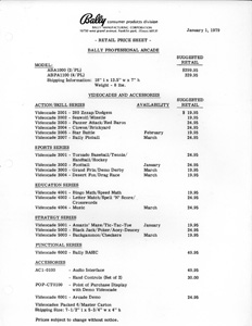 Bally Retail Price Sheet (Jan. 1, 1979)